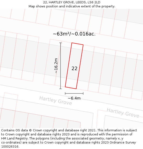 22, HARTLEY GROVE, LEEDS, LS6 2LD: Plot and title map