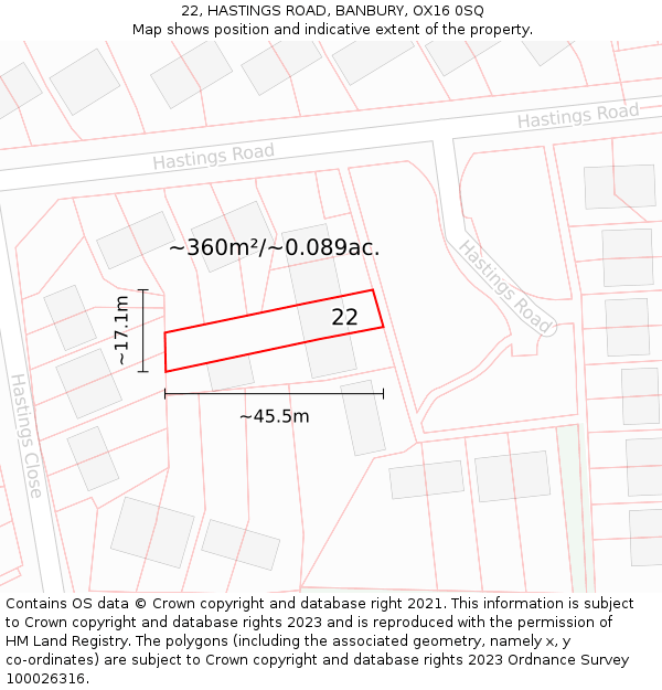 22, HASTINGS ROAD, BANBURY, OX16 0SQ: Plot and title map