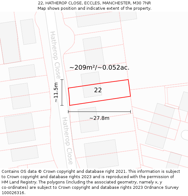 22, HATHEROP CLOSE, ECCLES, MANCHESTER, M30 7NR: Plot and title map