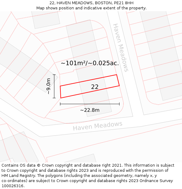 22, HAVEN MEADOWS, BOSTON, PE21 8HH: Plot and title map