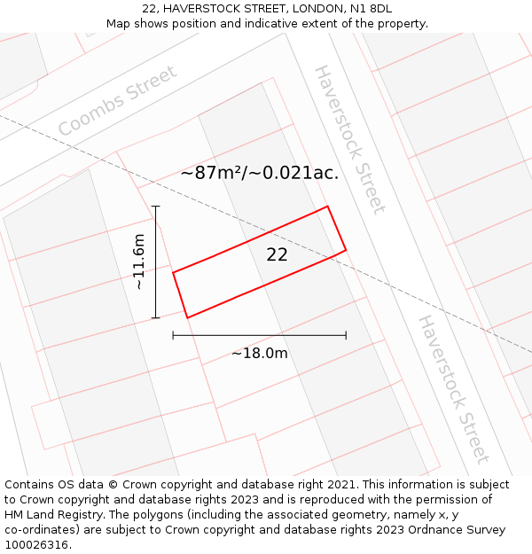 22, HAVERSTOCK STREET, LONDON, N1 8DL: Plot and title map