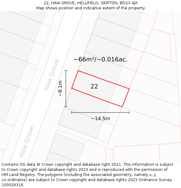 22, HAW GROVE, HELLIFIELD, SKIPTON, BD23 4JA: Plot and title map