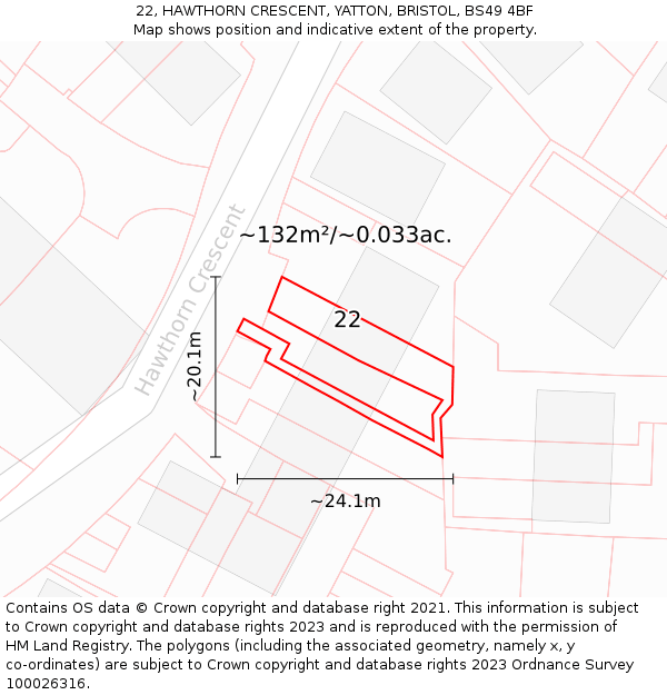 22, HAWTHORN CRESCENT, YATTON, BRISTOL, BS49 4BF: Plot and title map