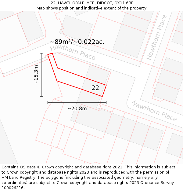 22, HAWTHORN PLACE, DIDCOT, OX11 6BF: Plot and title map