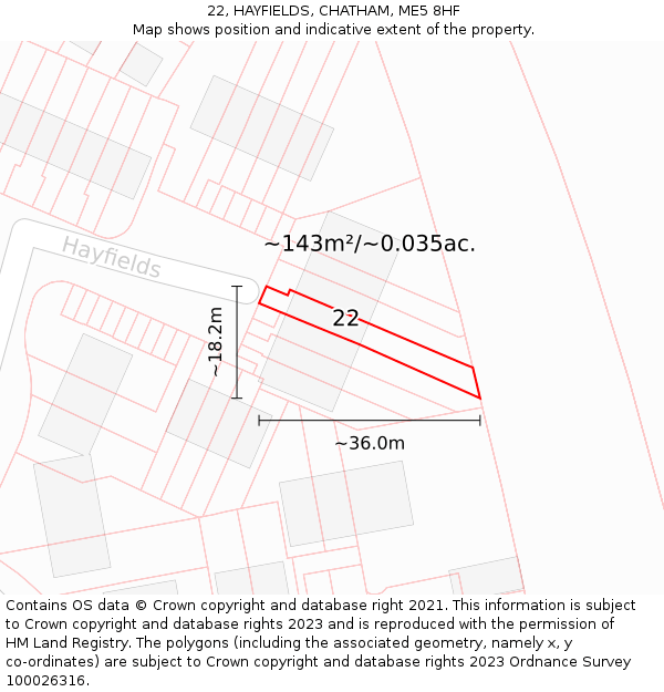 22, HAYFIELDS, CHATHAM, ME5 8HF: Plot and title map