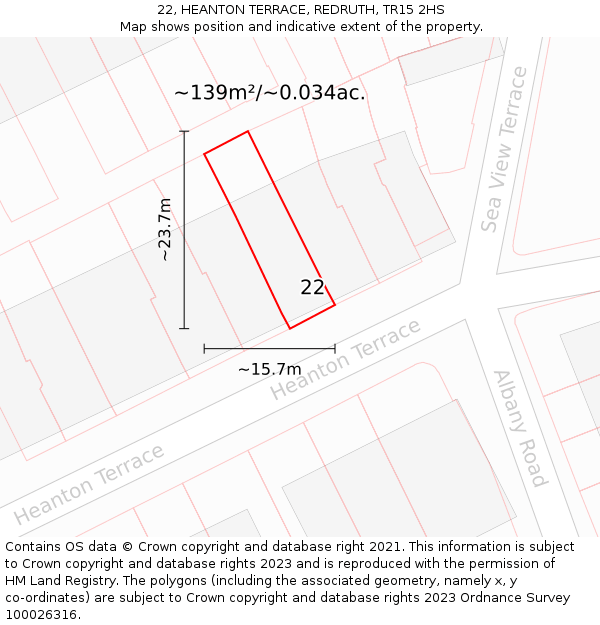 22, HEANTON TERRACE, REDRUTH, TR15 2HS: Plot and title map
