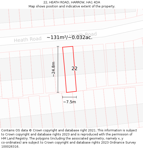 22, HEATH ROAD, HARROW, HA1 4DA: Plot and title map
