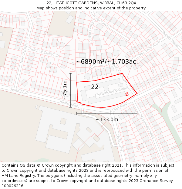 22, HEATHCOTE GARDENS, WIRRAL, CH63 2QX: Plot and title map