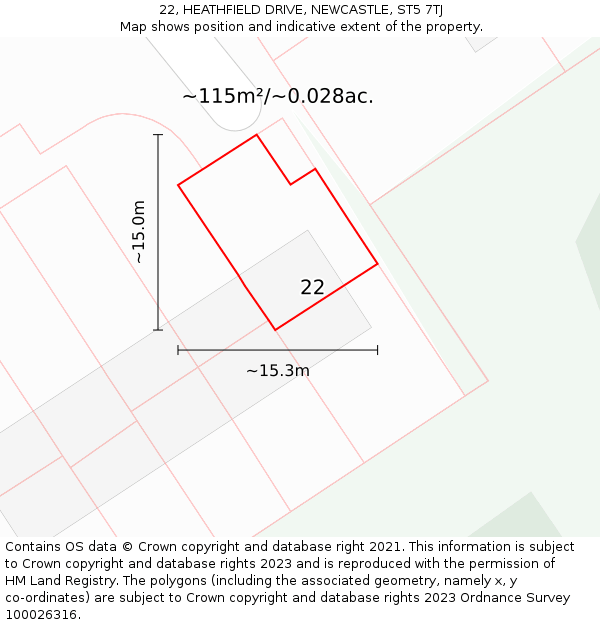 22, HEATHFIELD DRIVE, NEWCASTLE, ST5 7TJ: Plot and title map