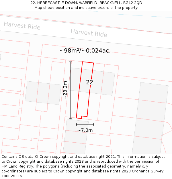 22, HEBBECASTLE DOWN, WARFIELD, BRACKNELL, RG42 2QD: Plot and title map