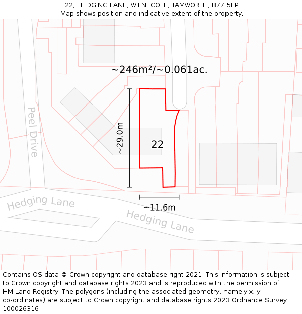 22, HEDGING LANE, WILNECOTE, TAMWORTH, B77 5EP: Plot and title map