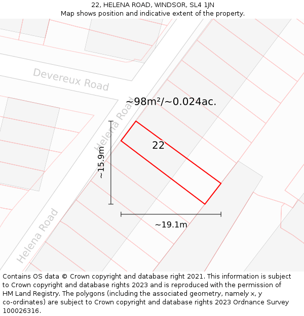 22, HELENA ROAD, WINDSOR, SL4 1JN: Plot and title map