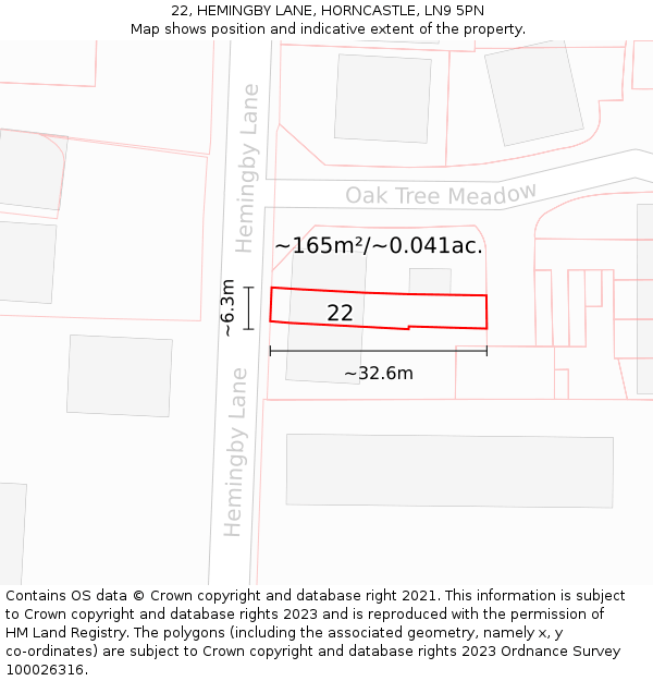 22, HEMINGBY LANE, HORNCASTLE, LN9 5PN: Plot and title map