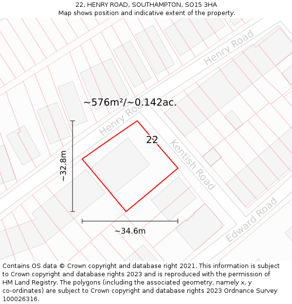 22, HENRY ROAD, SOUTHAMPTON, SO15 3HA: Plot and title map