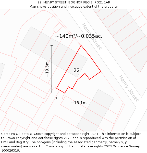 22, HENRY STREET, BOGNOR REGIS, PO21 1AR: Plot and title map
