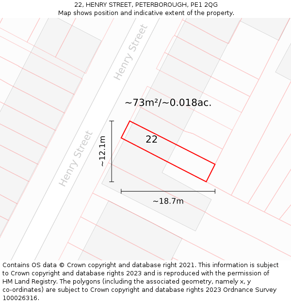22, HENRY STREET, PETERBOROUGH, PE1 2QG: Plot and title map