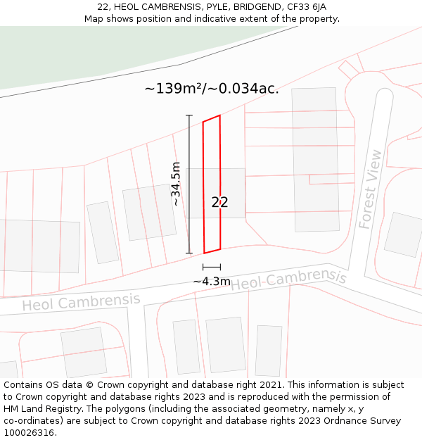 22, HEOL CAMBRENSIS, PYLE, BRIDGEND, CF33 6JA: Plot and title map