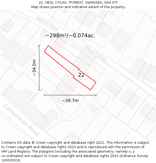 22, HEOL Y PLAS, FFOREST, SWANSEA, SA4 0TY: Plot and title map