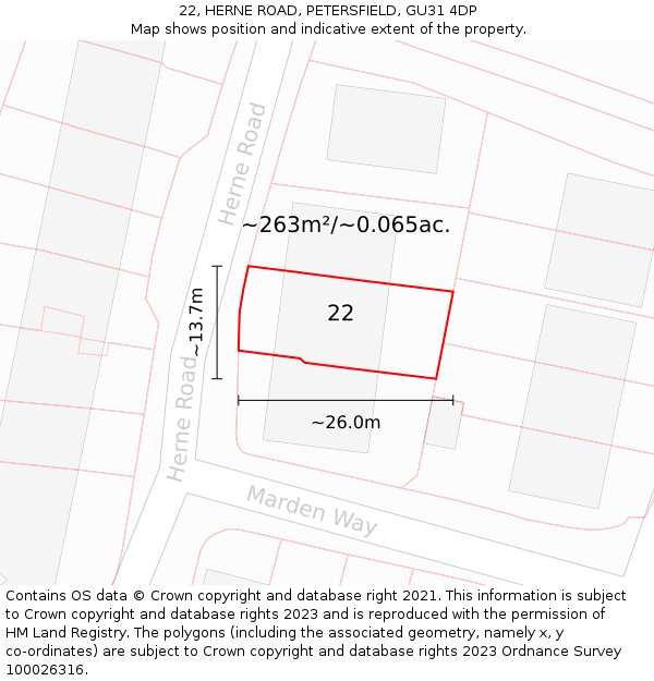 22, HERNE ROAD, PETERSFIELD, GU31 4DP: Plot and title map