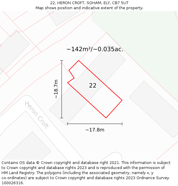 22, HERON CROFT, SOHAM, ELY, CB7 5UT: Plot and title map