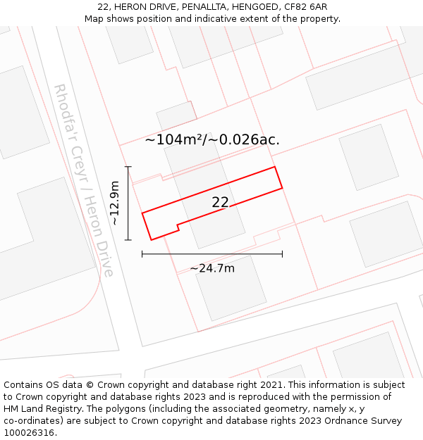 22, HERON DRIVE, PENALLTA, HENGOED, CF82 6AR: Plot and title map
