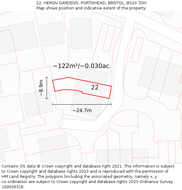 22, HERON GARDENS, PORTISHEAD, BRISTOL, BS20 7DH: Plot and title map