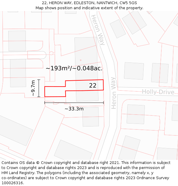 22, HERON WAY, EDLESTON, NANTWICH, CW5 5GS: Plot and title map