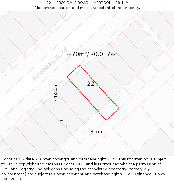 22, HERONDALE ROAD, LIVERPOOL, L18 1LA: Plot and title map