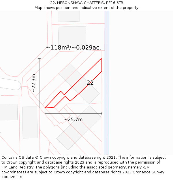 22, HERONSHAW, CHATTERIS, PE16 6TR: Plot and title map