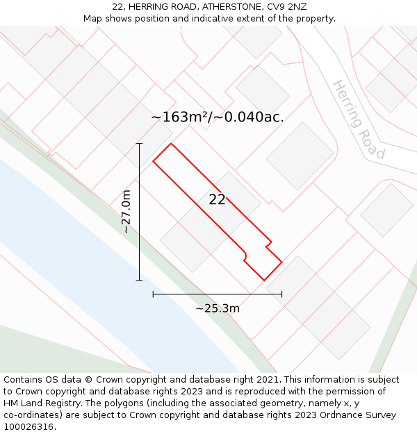 22, HERRING ROAD, ATHERSTONE, CV9 2NZ: Plot and title map