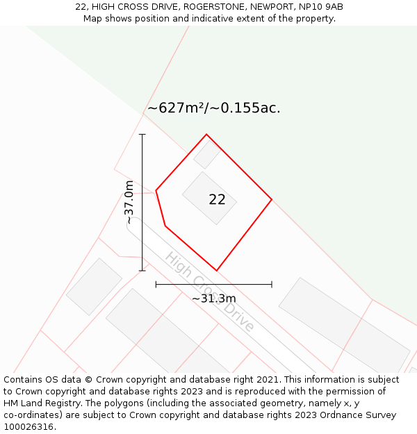 22, HIGH CROSS DRIVE, ROGERSTONE, NEWPORT, NP10 9AB: Plot and title map