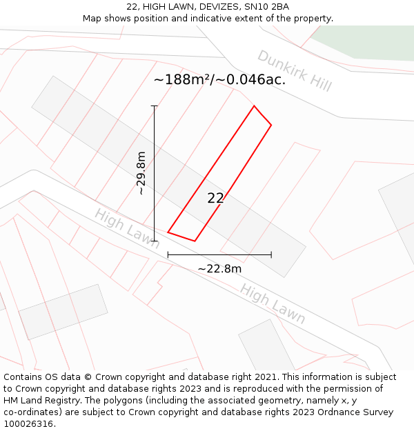 22, HIGH LAWN, DEVIZES, SN10 2BA: Plot and title map