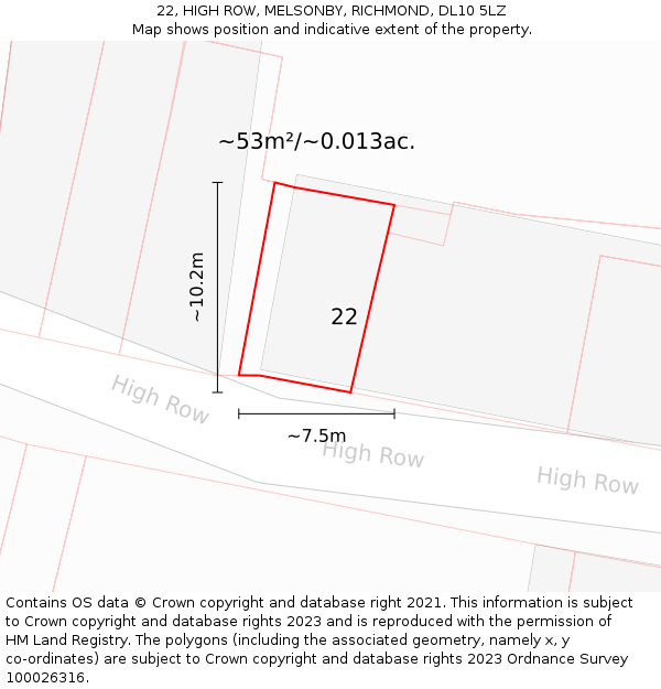 22, HIGH ROW, MELSONBY, RICHMOND, DL10 5LZ: Plot and title map
