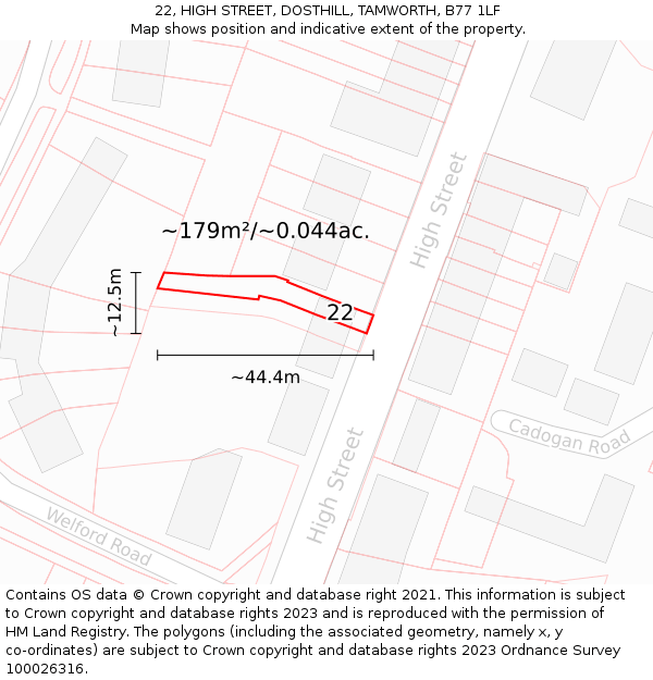 22, HIGH STREET, DOSTHILL, TAMWORTH, B77 1LF: Plot and title map