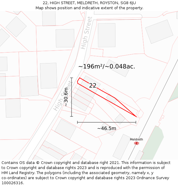 22, HIGH STREET, MELDRETH, ROYSTON, SG8 6JU: Plot and title map