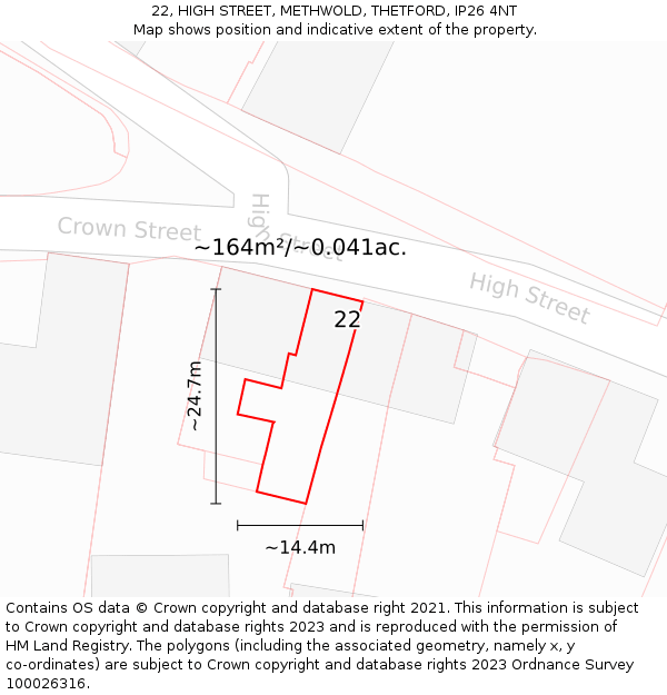 22, HIGH STREET, METHWOLD, THETFORD, IP26 4NT: Plot and title map