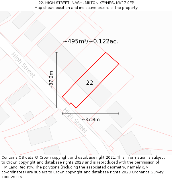 22, HIGH STREET, NASH, MILTON KEYNES, MK17 0EP: Plot and title map