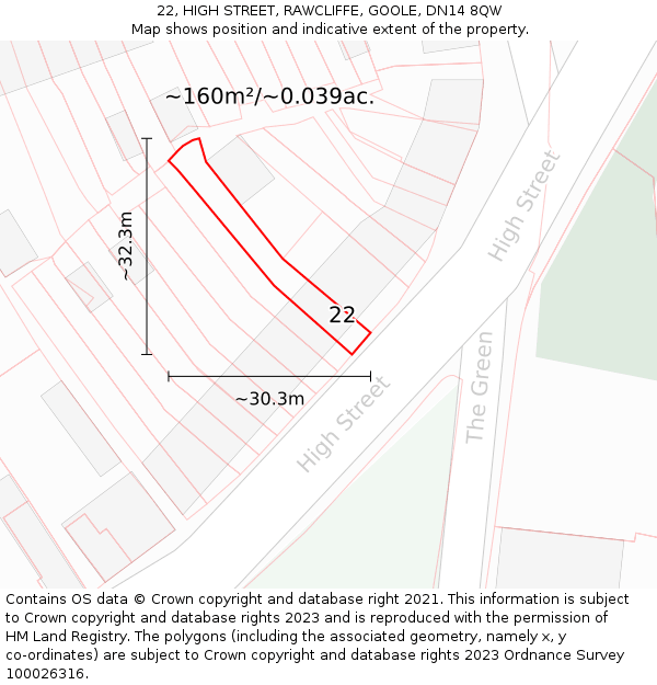 22, HIGH STREET, RAWCLIFFE, GOOLE, DN14 8QW: Plot and title map