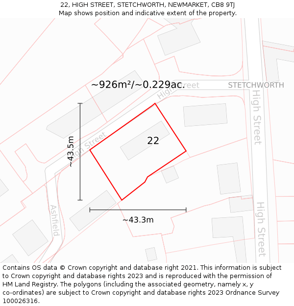 22, HIGH STREET, STETCHWORTH, NEWMARKET, CB8 9TJ: Plot and title map