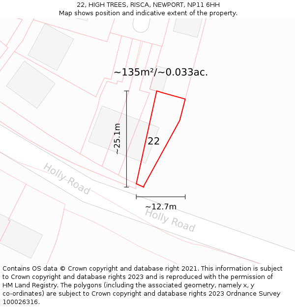 22, HIGH TREES, RISCA, NEWPORT, NP11 6HH: Plot and title map