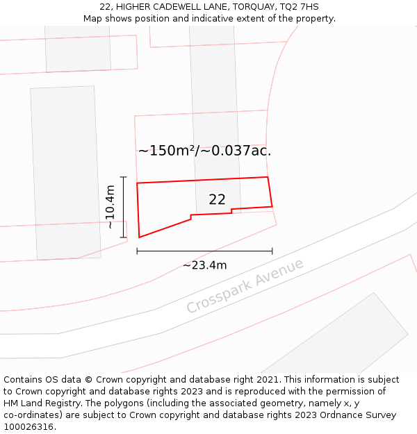22, HIGHER CADEWELL LANE, TORQUAY, TQ2 7HS: Plot and title map