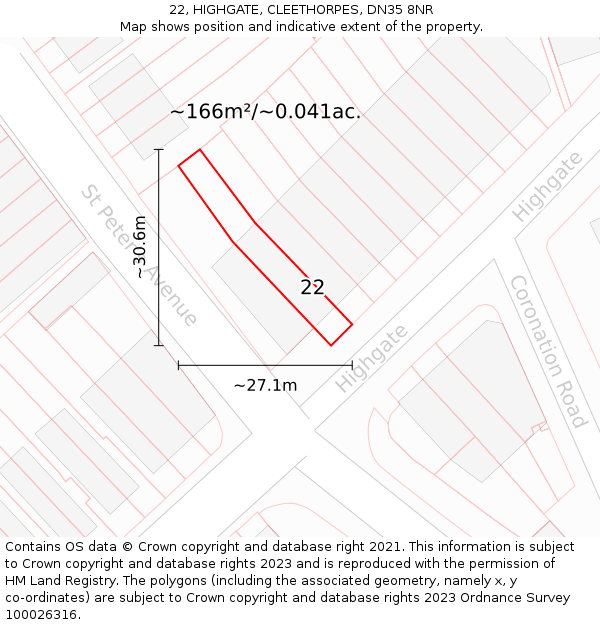 22, HIGHGATE, CLEETHORPES, DN35 8NR: Plot and title map