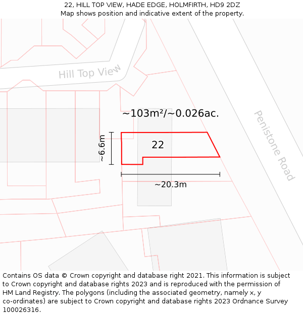 22, HILL TOP VIEW, HADE EDGE, HOLMFIRTH, HD9 2DZ: Plot and title map