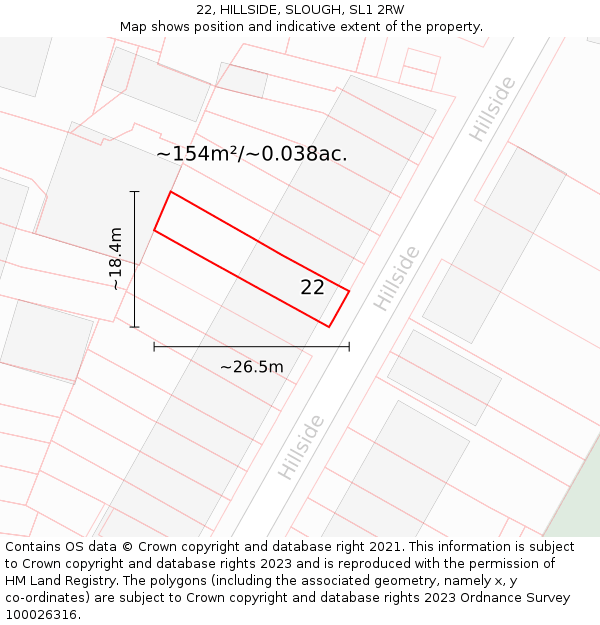 22, HILLSIDE, SLOUGH, SL1 2RW: Plot and title map