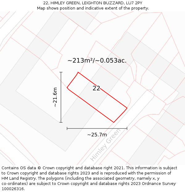 22, HIMLEY GREEN, LEIGHTON BUZZARD, LU7 2PY: Plot and title map