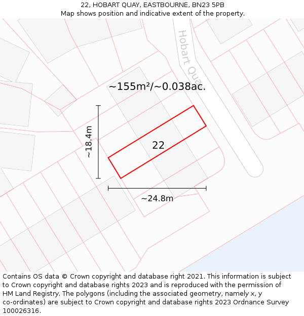 22, HOBART QUAY, EASTBOURNE, BN23 5PB: Plot and title map