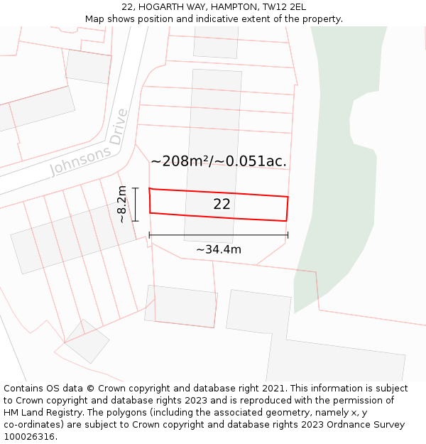 22, HOGARTH WAY, HAMPTON, TW12 2EL: Plot and title map