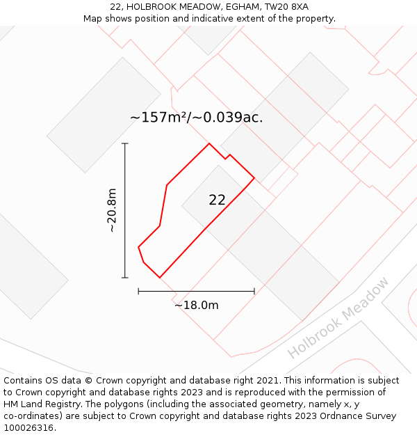 22, HOLBROOK MEADOW, EGHAM, TW20 8XA: Plot and title map