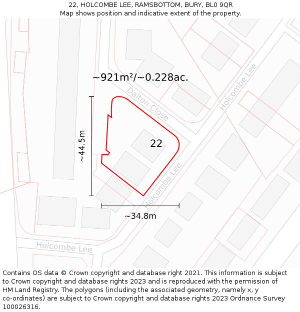 22, HOLCOMBE LEE, RAMSBOTTOM, BURY, BL0 9QR: Plot and title map