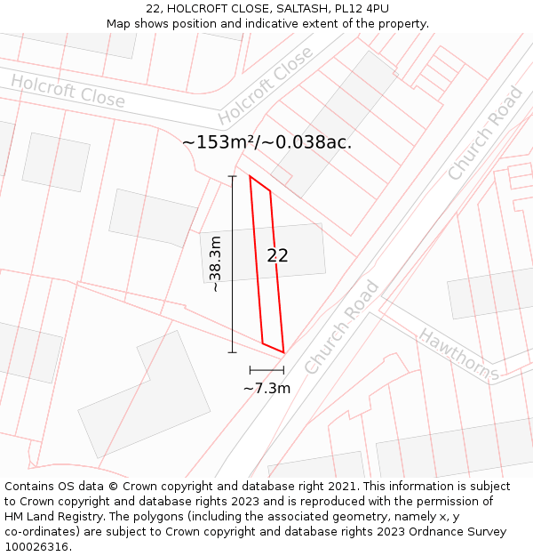 22, HOLCROFT CLOSE, SALTASH, PL12 4PU: Plot and title map